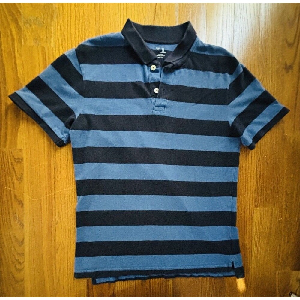 Gap Striped Dark Blue and Light Blue Polo Shirt, Medium